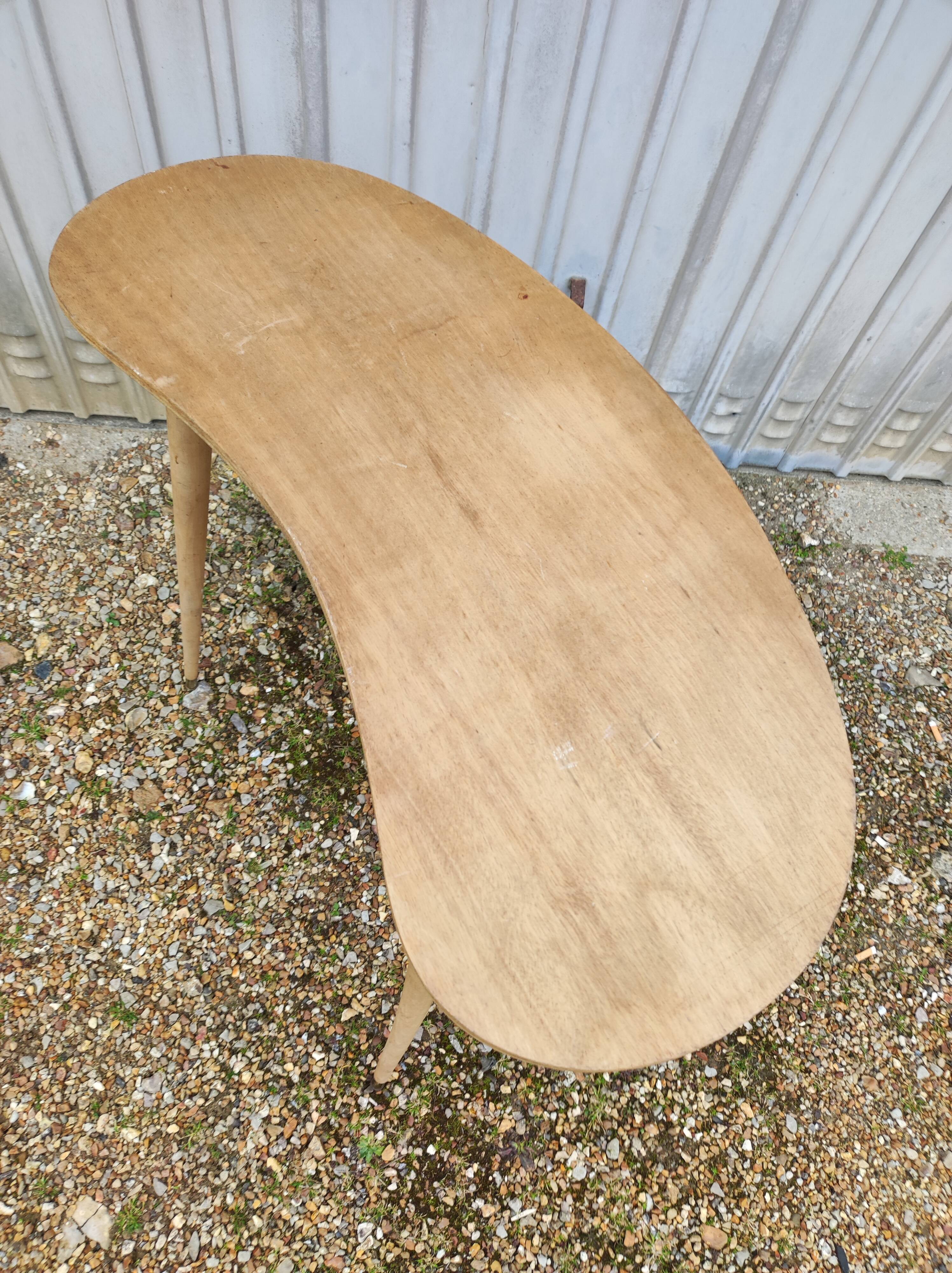 High table wood tray bean feet vintage compass