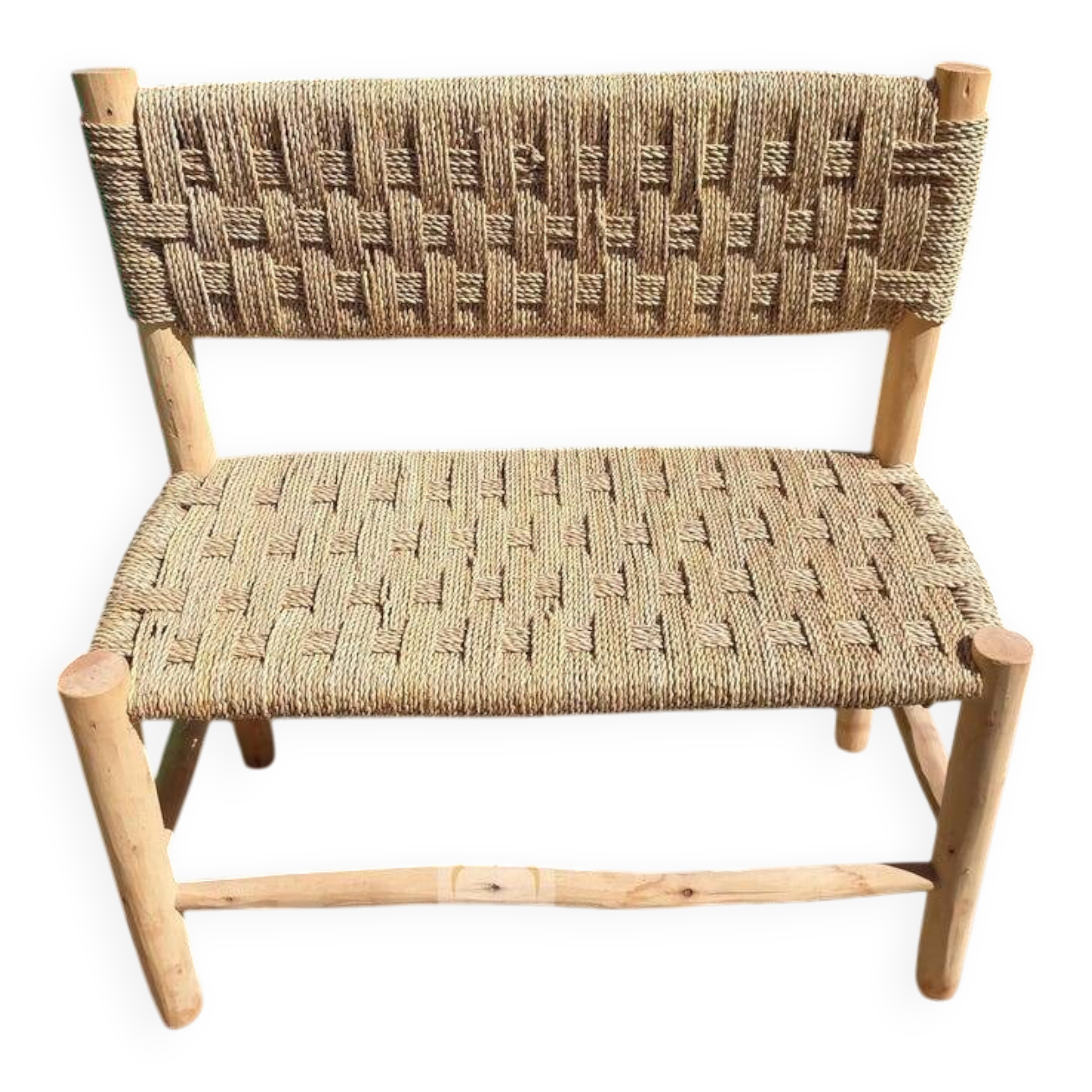 Moroccan Wooden Bench with Palm Leaf Cord Entryway and Living Room Boh