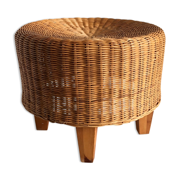 Round Wicker Footstool 1970 Selency Round Wicker Footstool 1970 Selency, Round Wicker Footstool