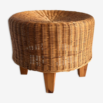 Tabouret rond en osier, années 1970