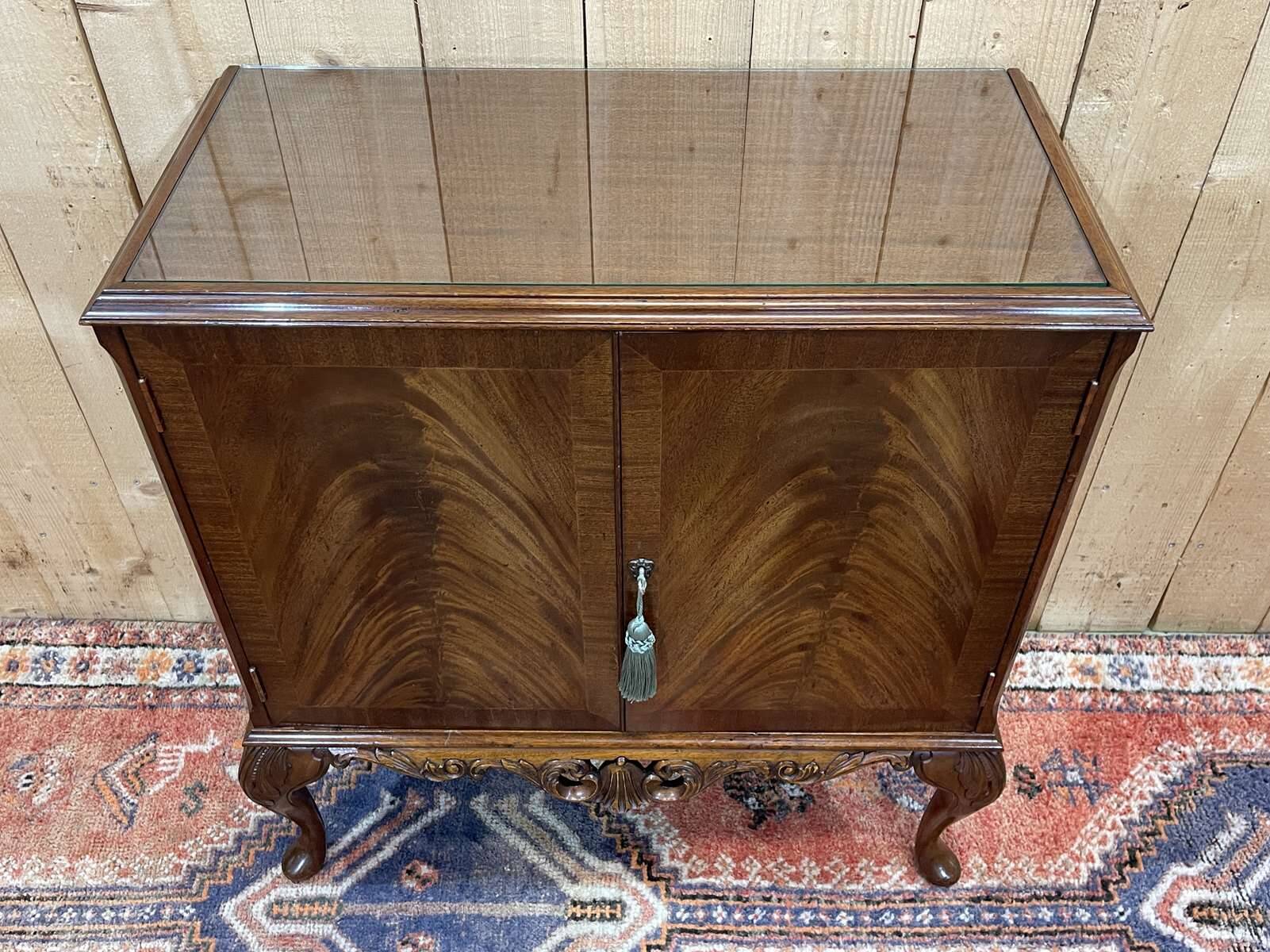 1950s Chippendale Mahogany Sideboard with Glass Top