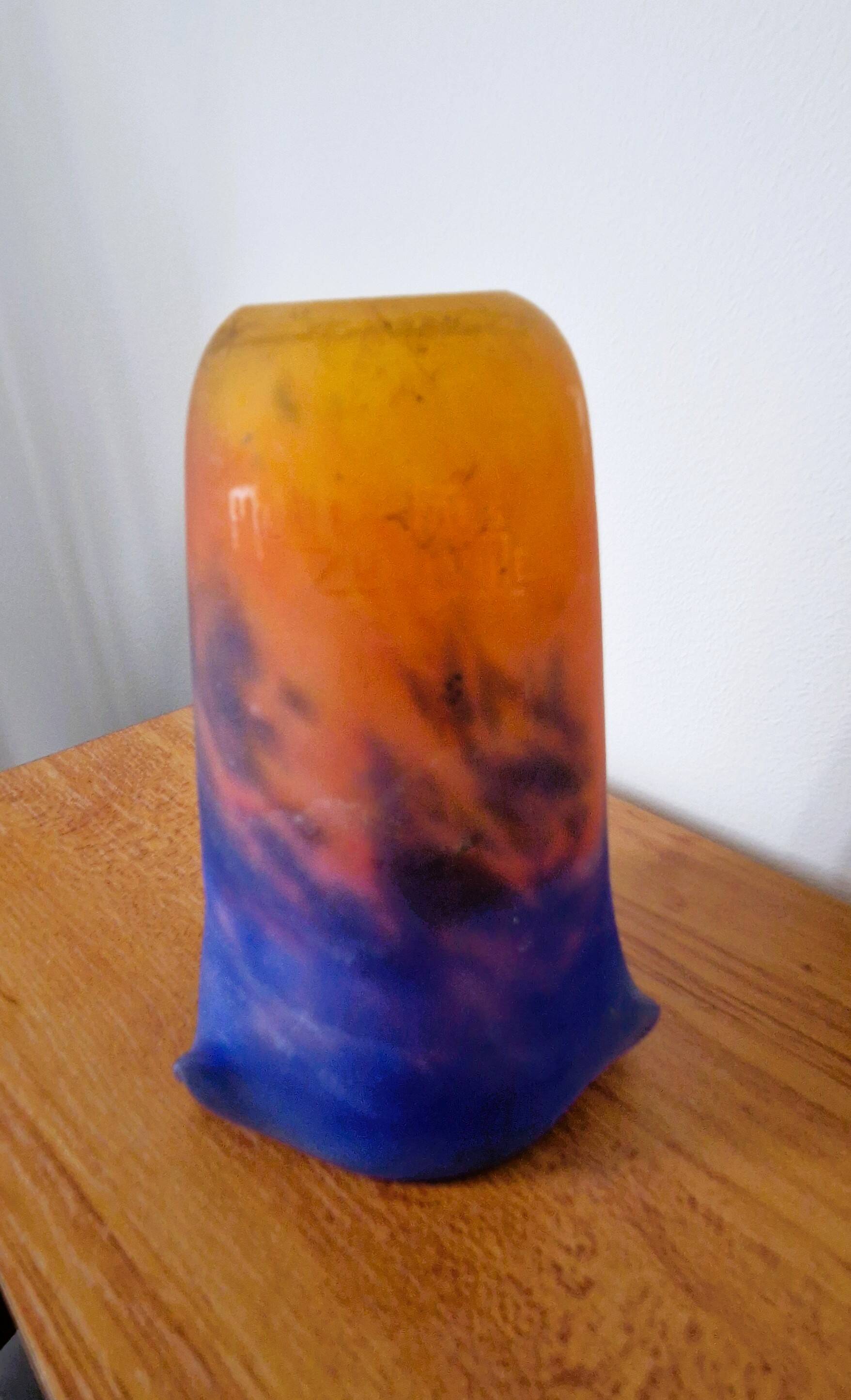 Muller Frères orange and blue glass paste lampshade