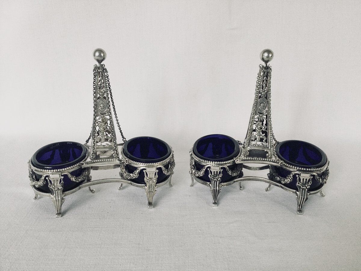 Pair of solid silver salt pans