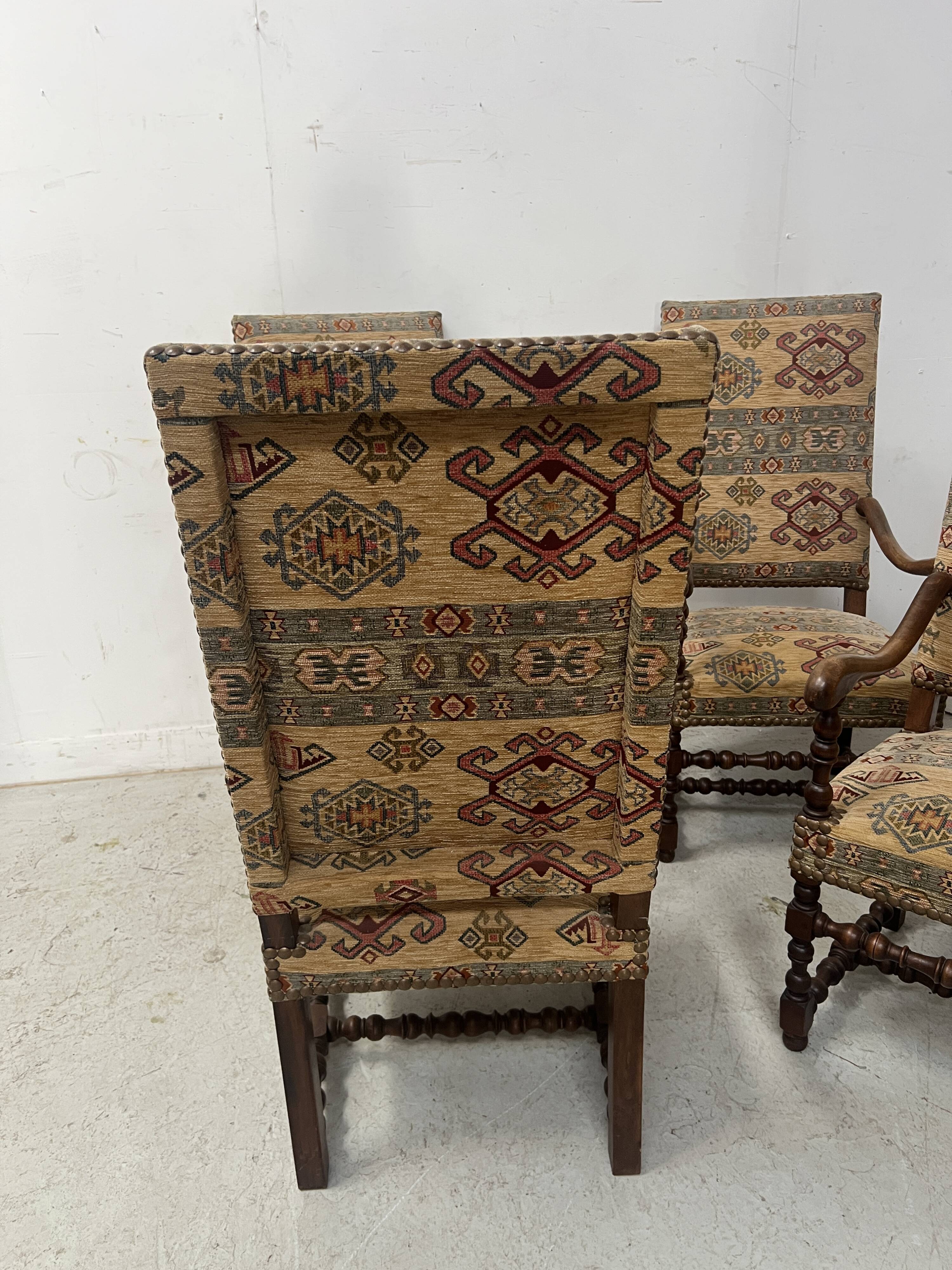 Set of four Louis XIII style high-back armchairs, 20th century.