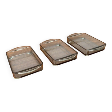 Plateaux en verre cabaret danois du milieu du siècle de Holmegaard, années 1960, ensemble de 3