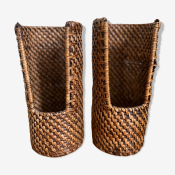 Set of 2 vintage rattan bottle holders