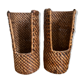 Set of 2 vintage rattan bottle holders