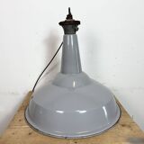 Large Industrial British Grey Enamel Factory Pendant Lamp from Benjamin, 19
