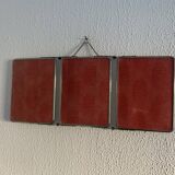 Vintage 1950s beveled barber triptych mirror in grenadine - 21 x 49 cm