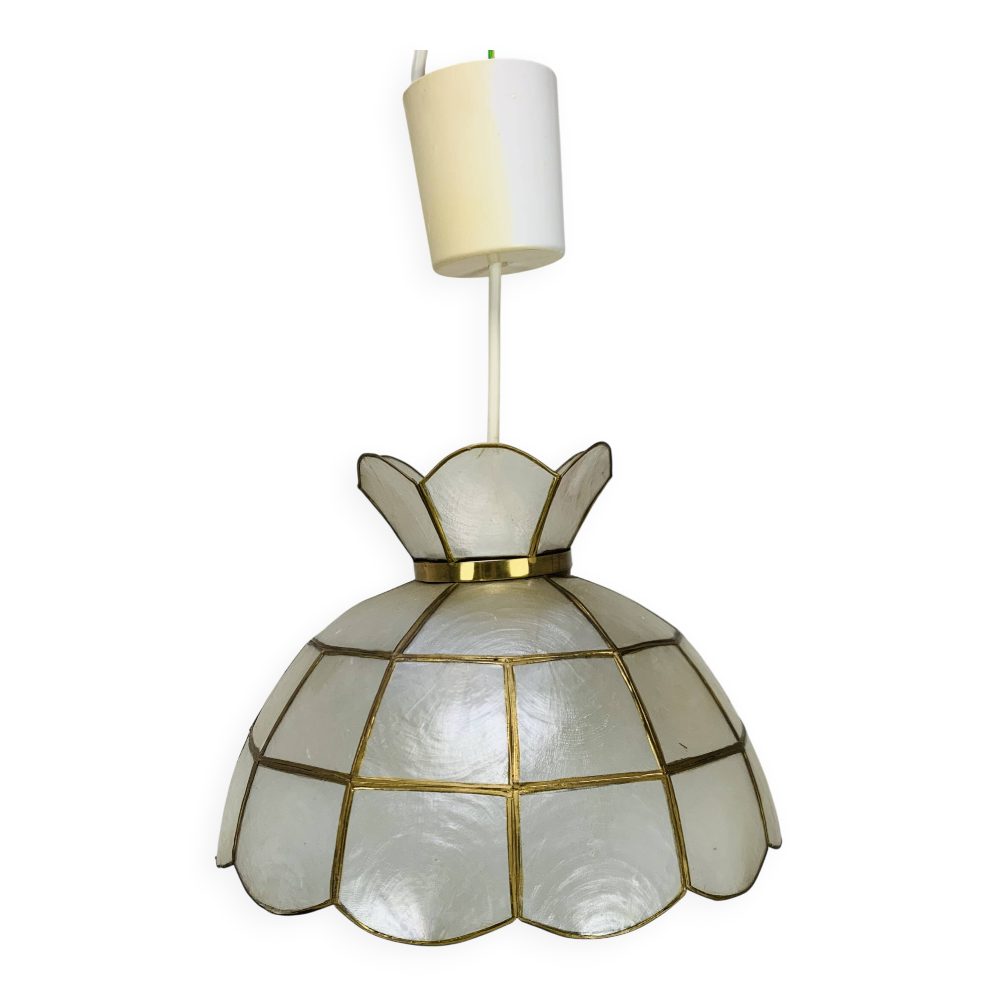 Vintage 60s mother-of-pearl and brass pendant light