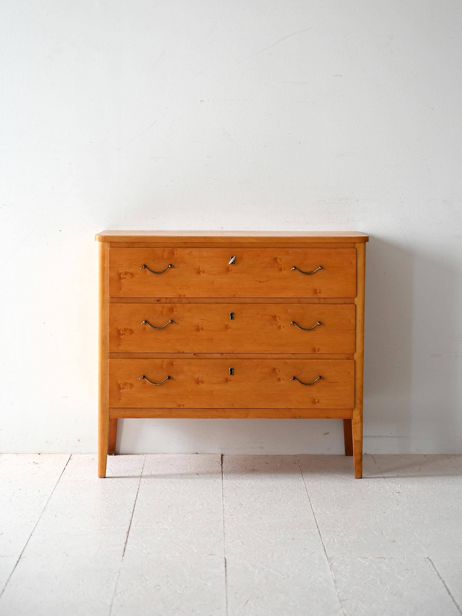 Vintage Scandinavian Birch Burl Chest of Drawers