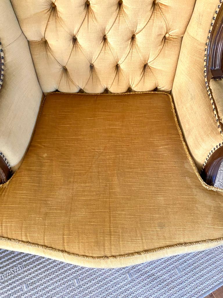 Shepherdess armchair velvet yellow mustard padded vintage