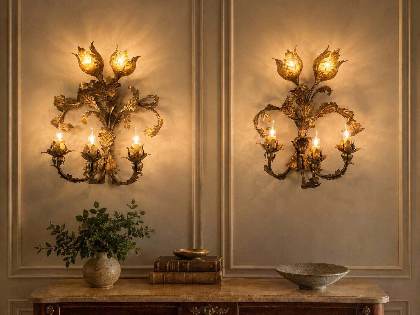 Pair of brass wall lights