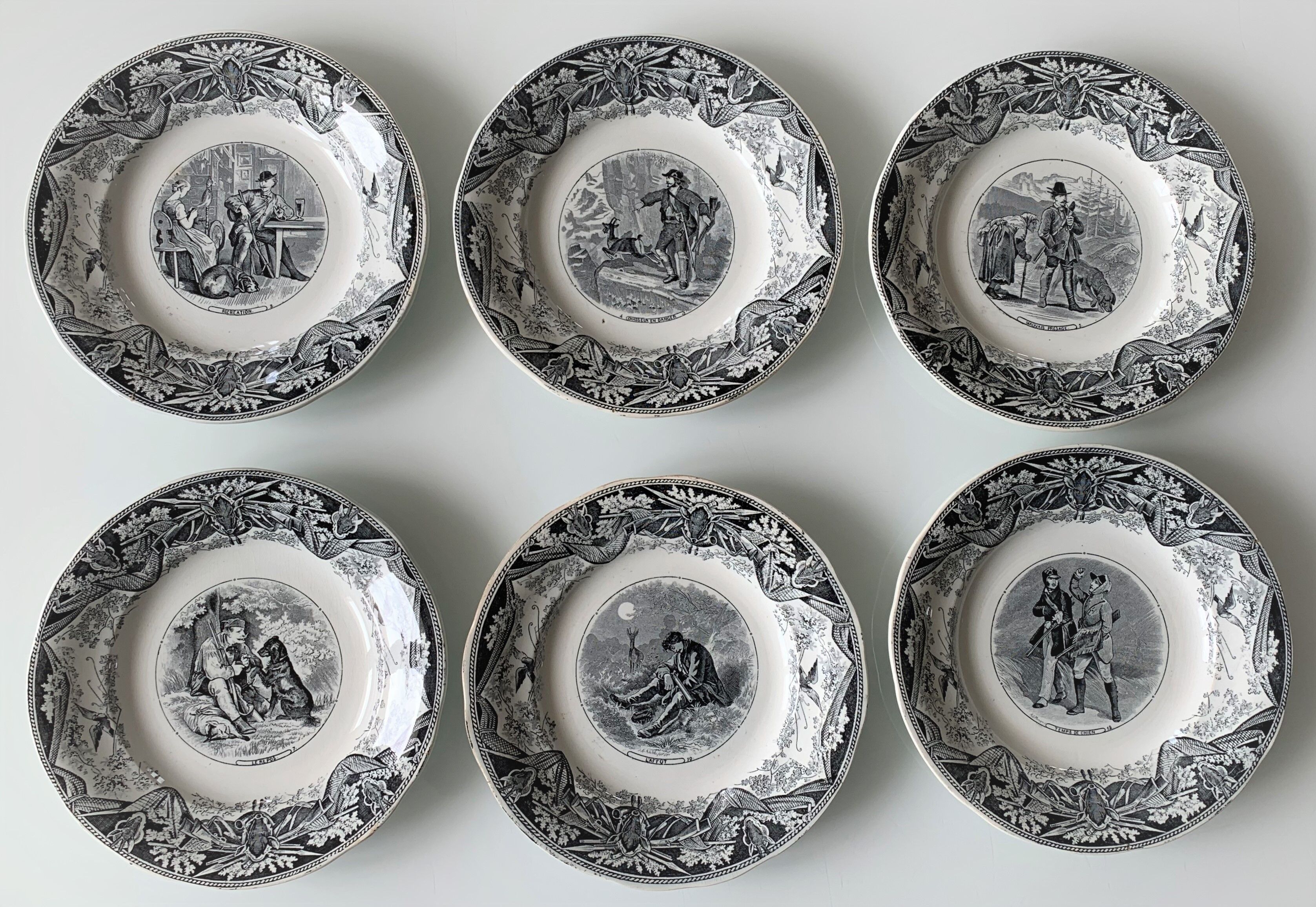 Lot De 6 Assiettes à Desserts Anciennes The Hunter By Myott - Céramique Bleue