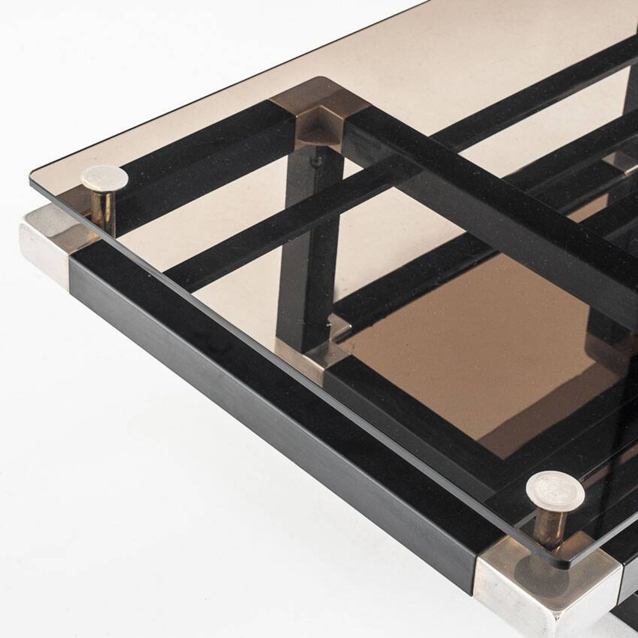 Coffee table attributed to Romeo Rega. Iron and smoked glass – France, 1980s.