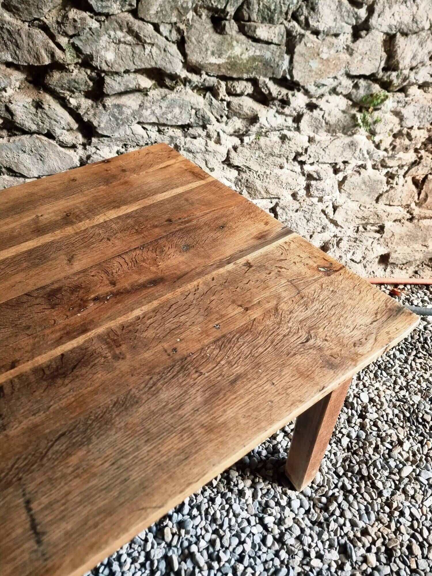 Antique French oak dining table, early 1900s - large farmhouse table for 12 people