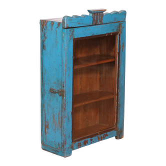 old Art Deco wall showcase in Burmese teak original blue patina