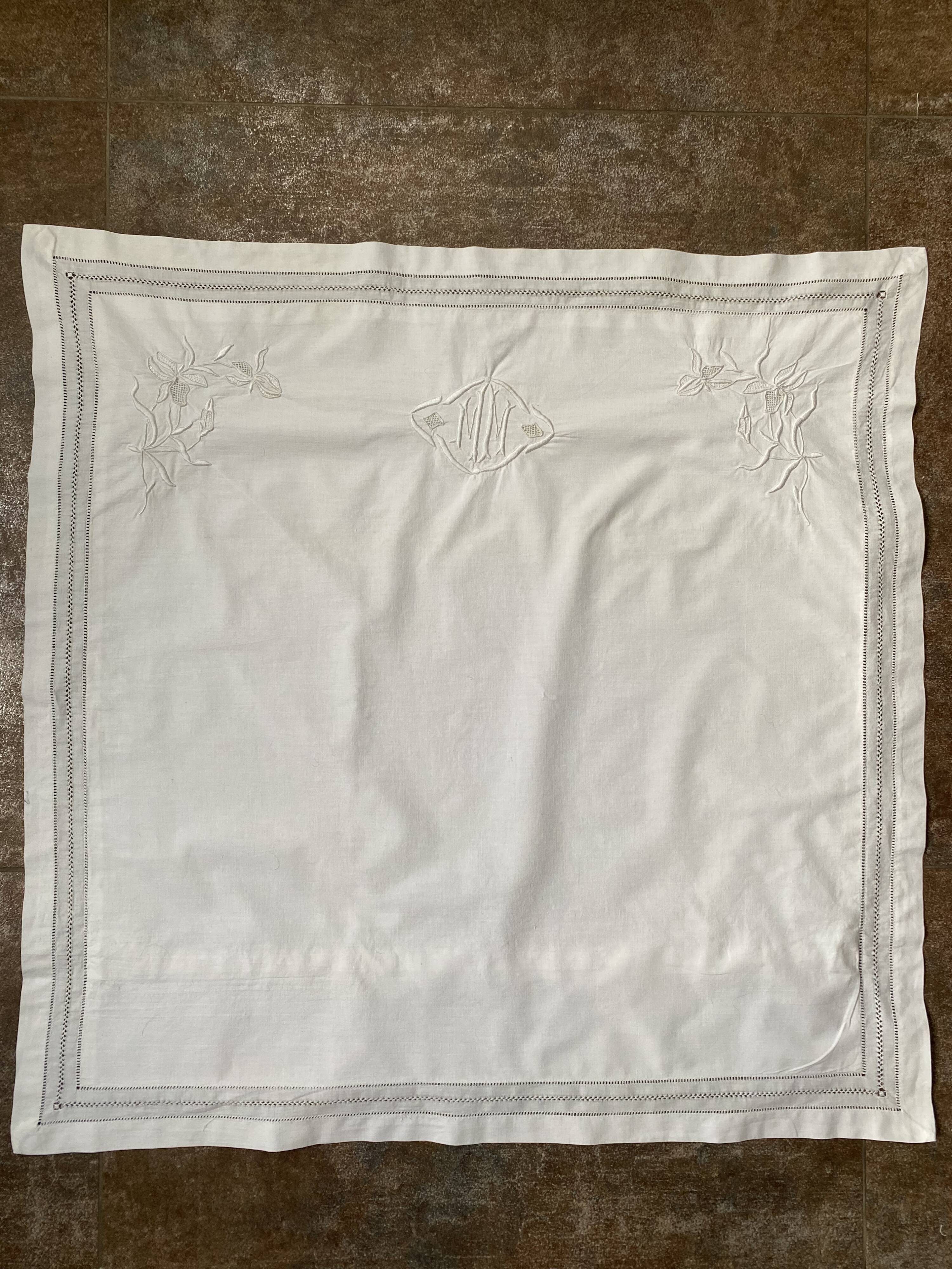 Pair of antique MM embroidered pillowcases