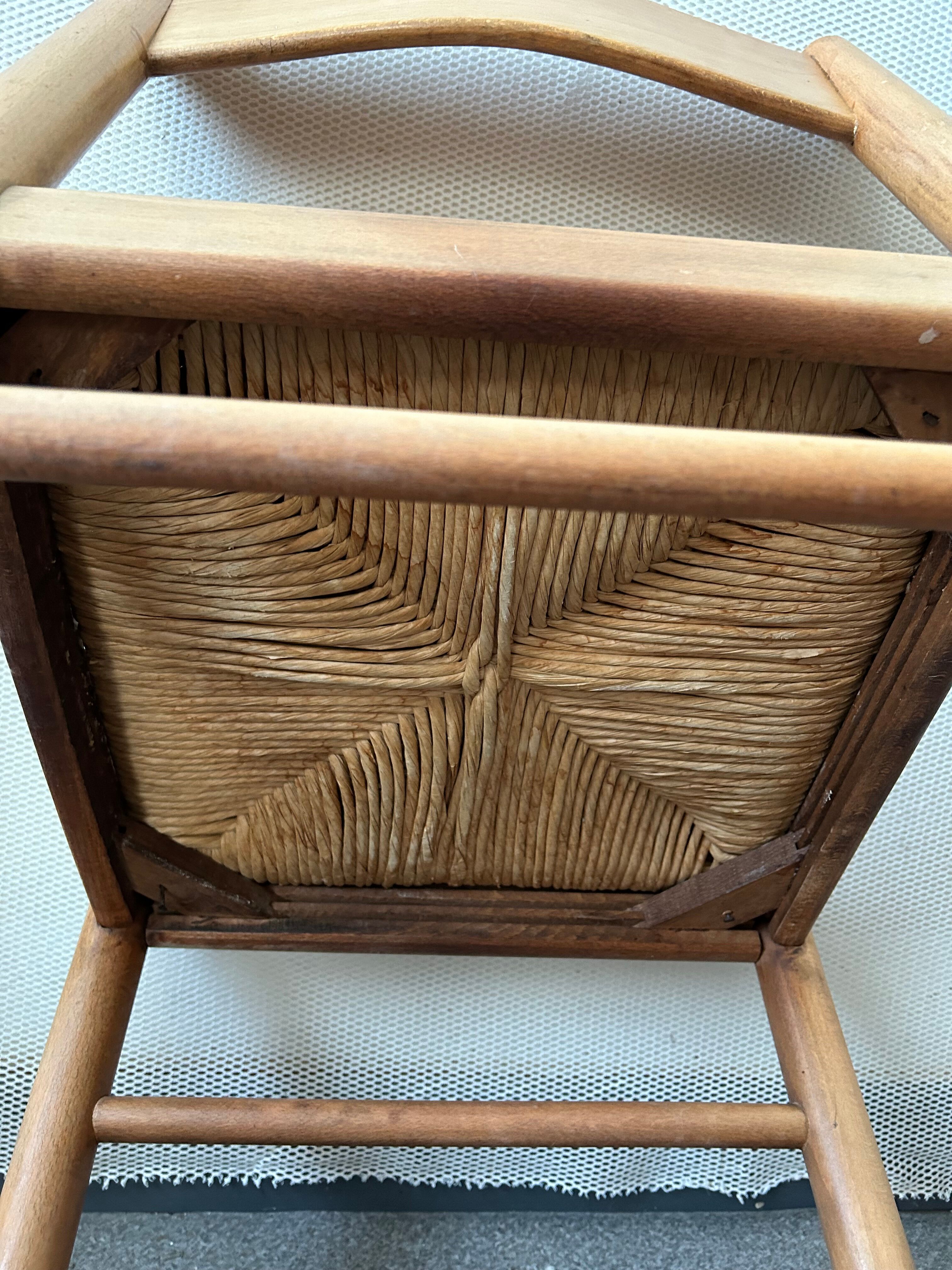 4 charlotte perriand style wood and straw chairs