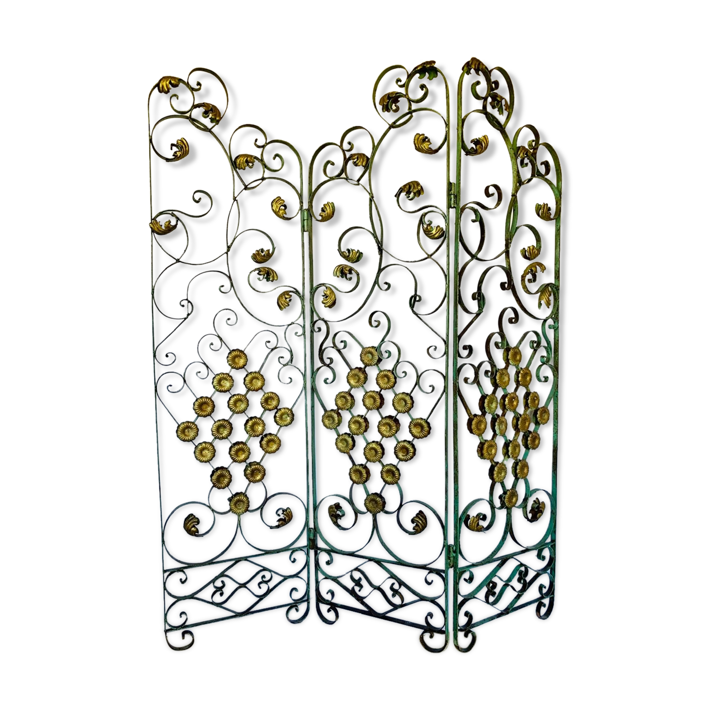 Screen, Art Deco wrought iron with floral decorations circa 30's