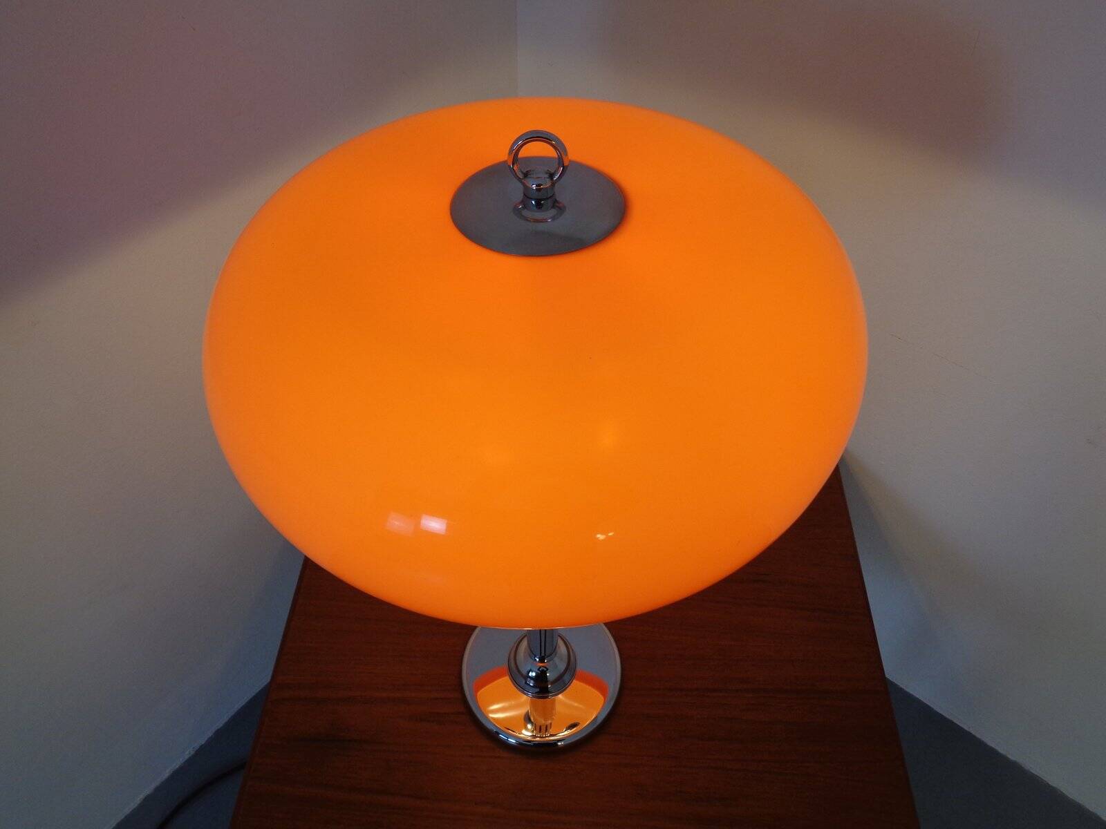 Italian orange plastic and chrome table lamp, 1960s