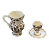 Coquetier et pichet en ceramique emaillée artisanal, peint a la main brehat