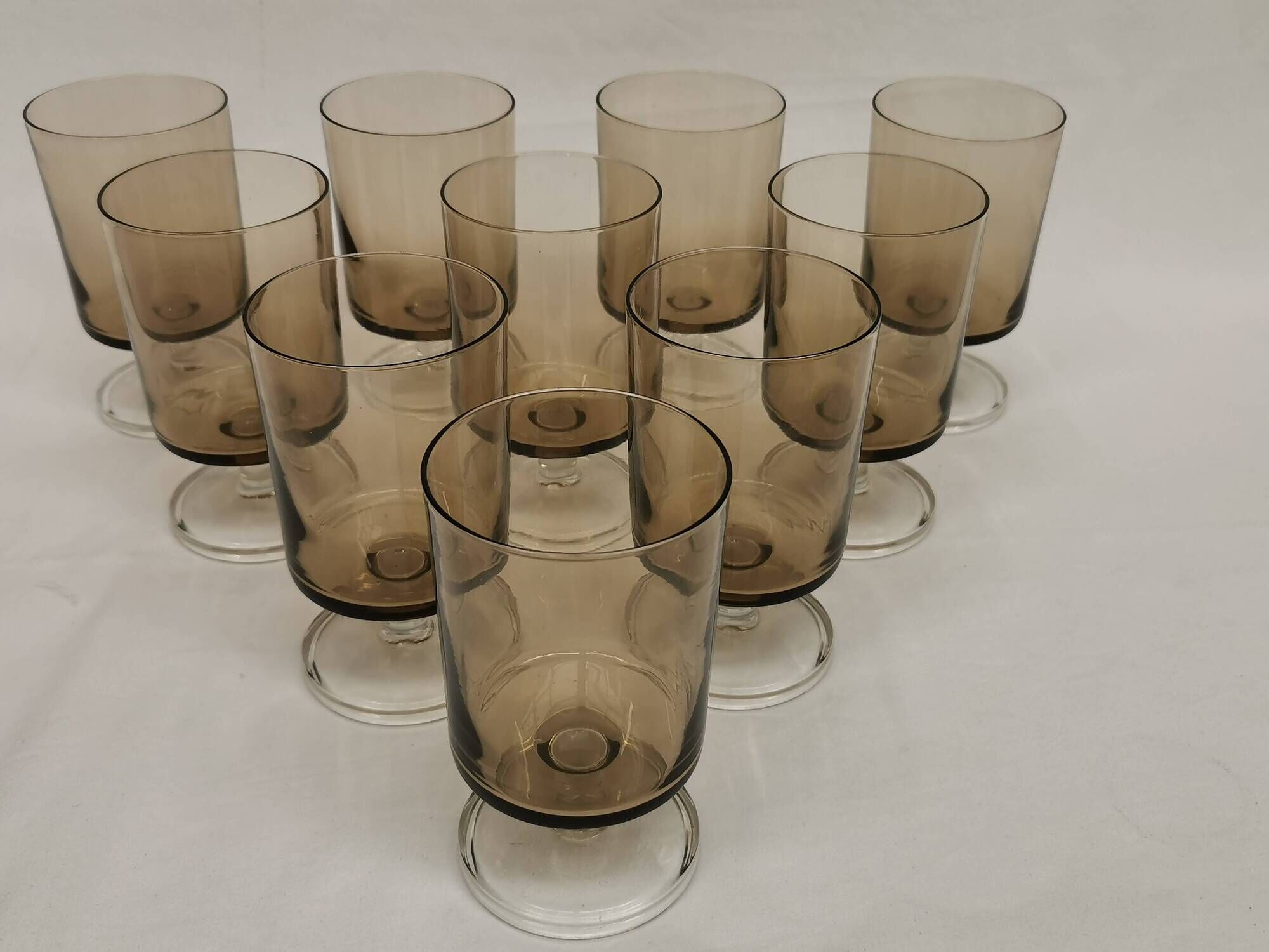 Vintage 70s stemmed glasses, lot of 10 smoked Luminarc verrines