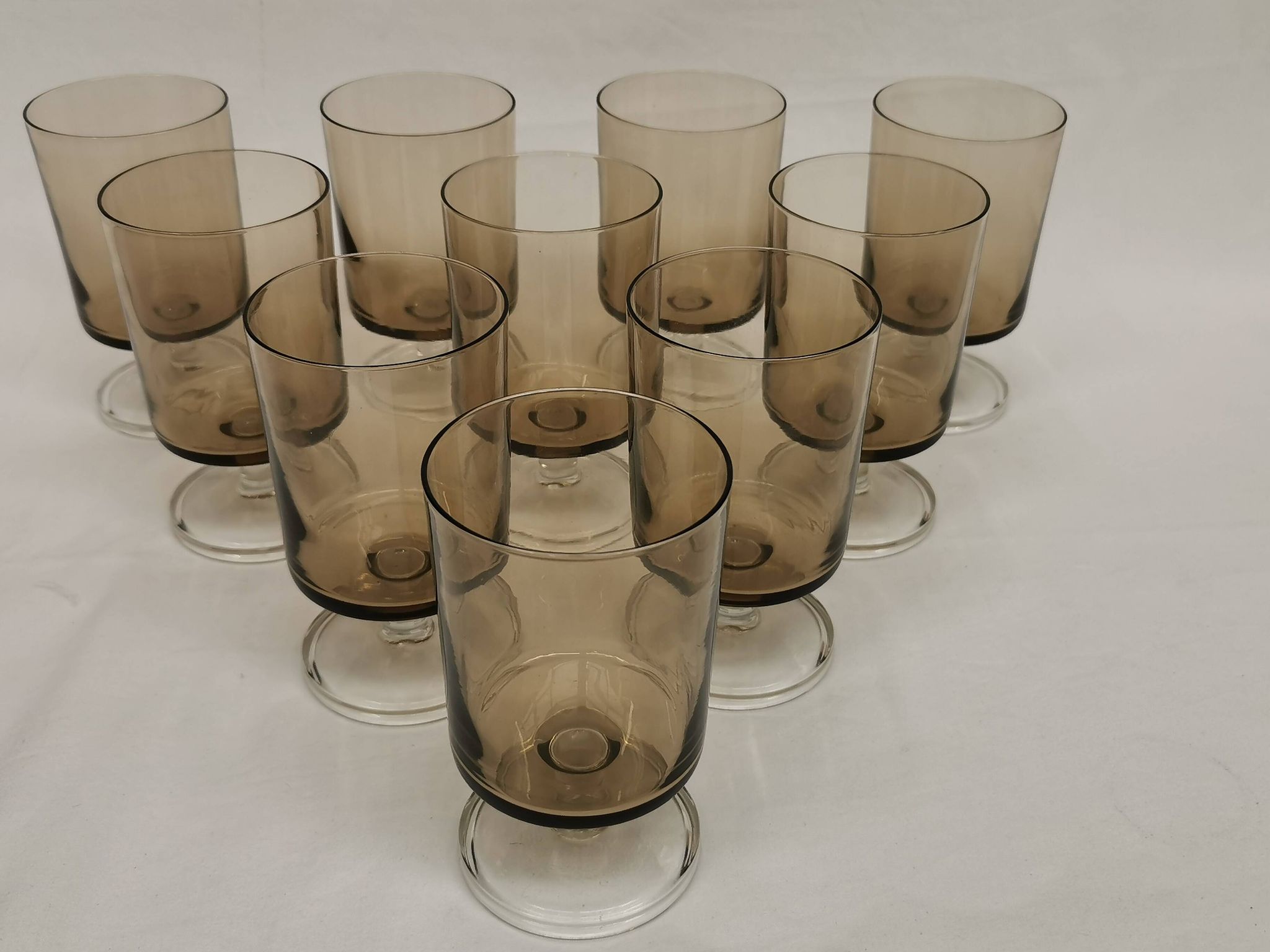 Vintage 70s stemmed glasses, lot of 10 smoked Luminarc verrines