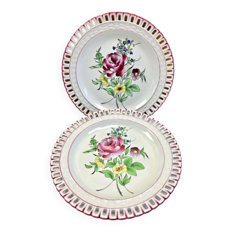 2 anciennes assiettes plates 24,5 cm ajourées Lunéville modèle Réverbère