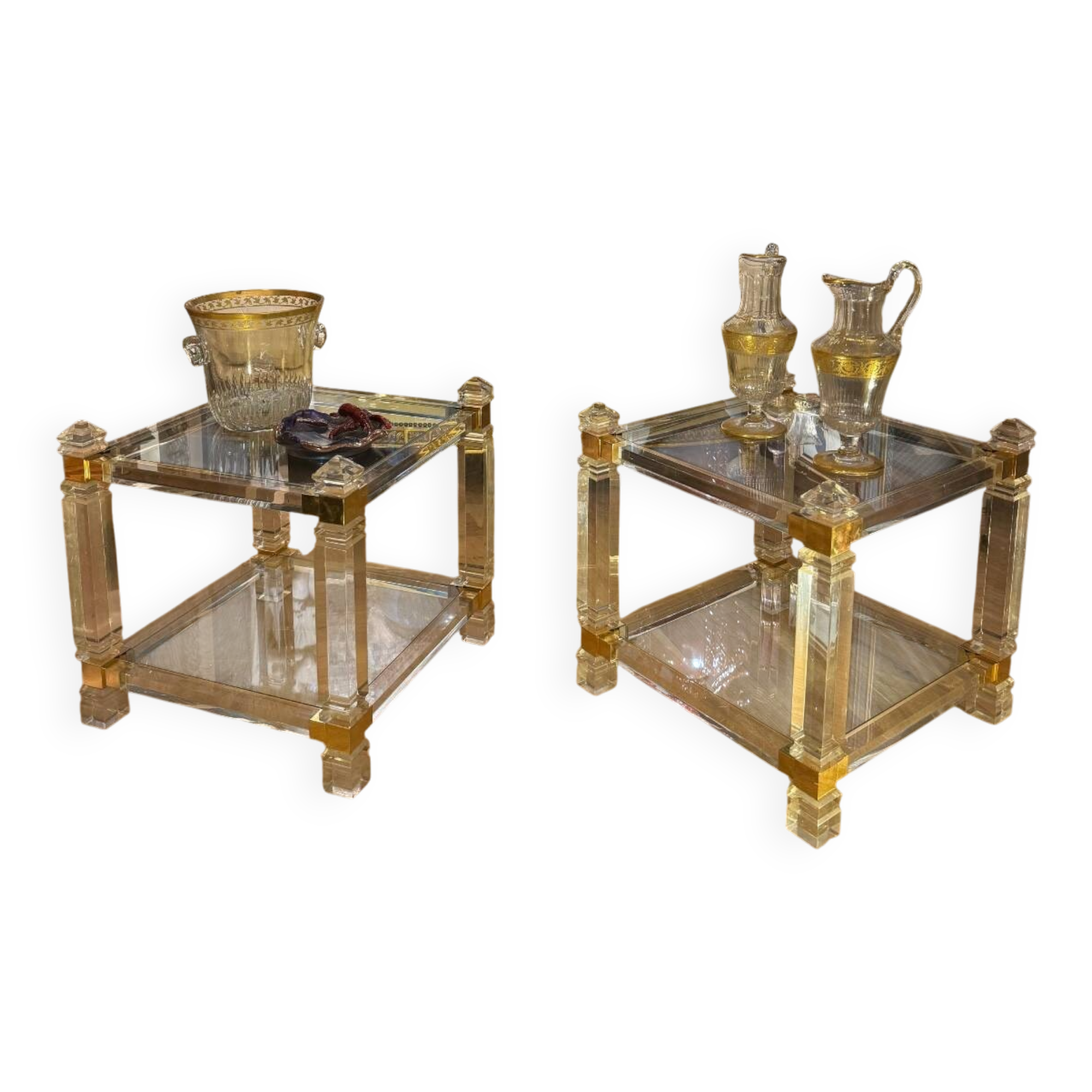 Pair of side tables from the 20th century in plexiglass and glass.