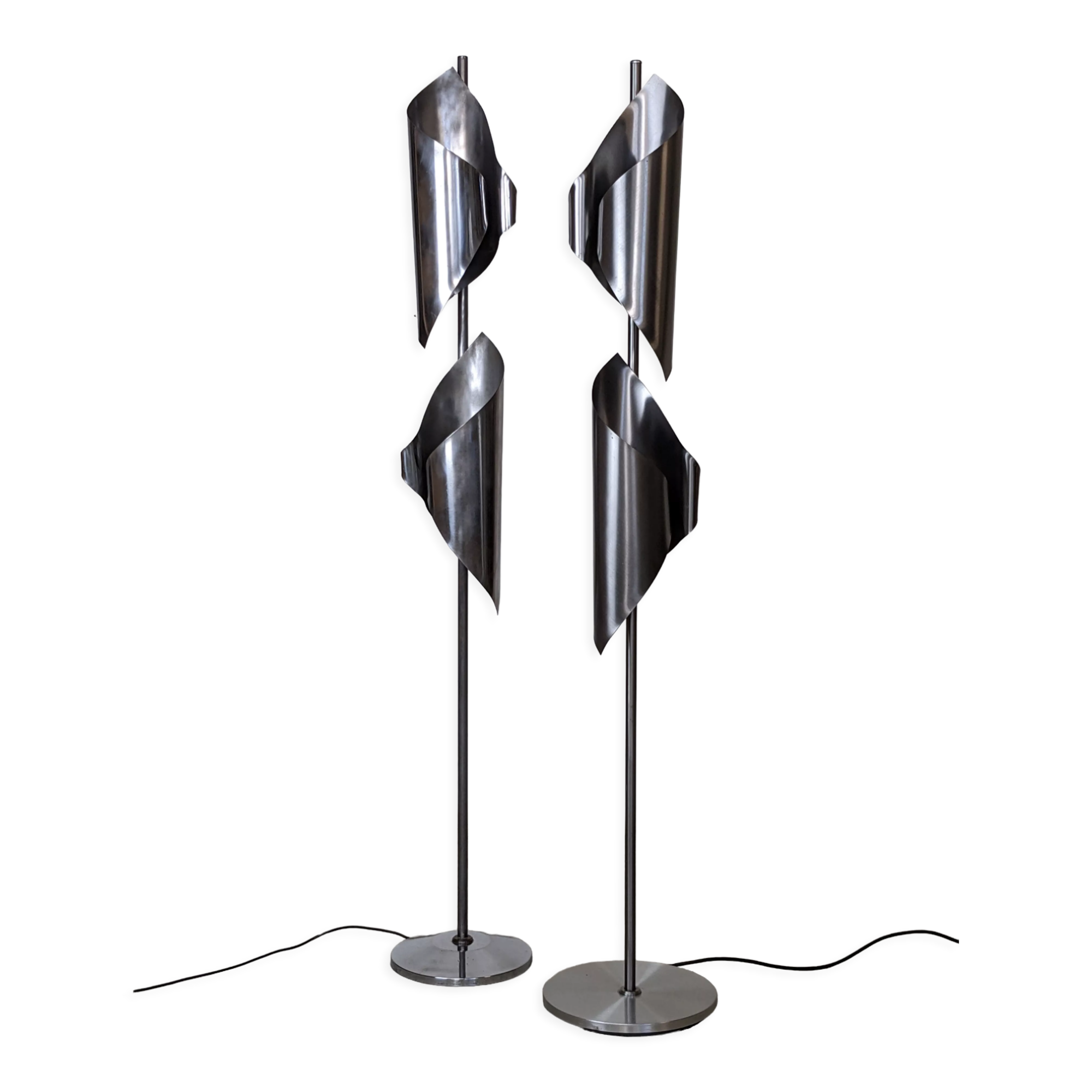 Pair of Space Age Stainless Steel Street Lights - 70s