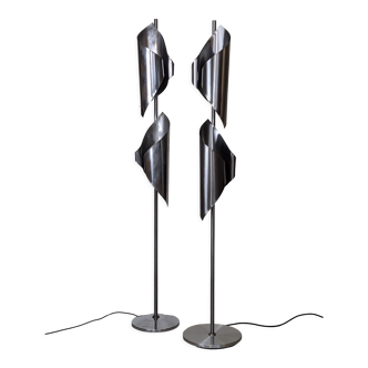 Paire de lampadaires Space Age en acier inoxydable, années 70