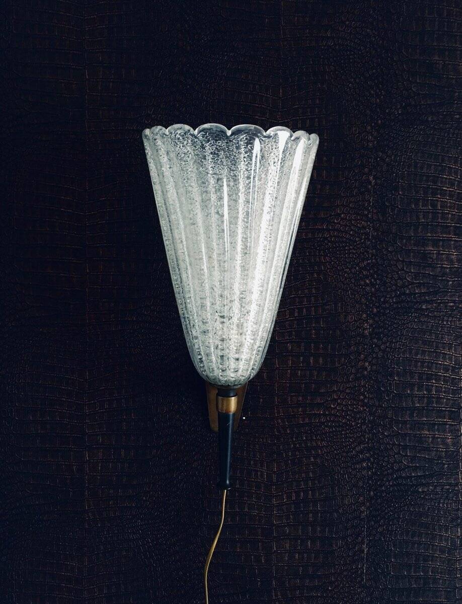Italian Art Glass Wall Lamp by Barovier & Toso, 1950s