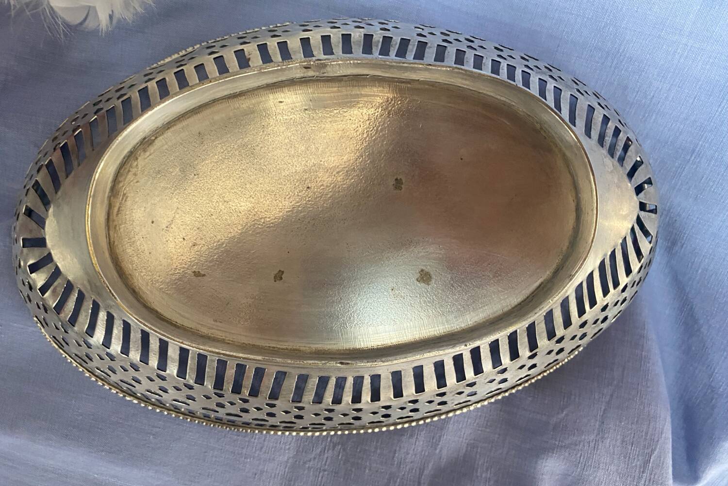 Large antique silver-plated metal bread basket