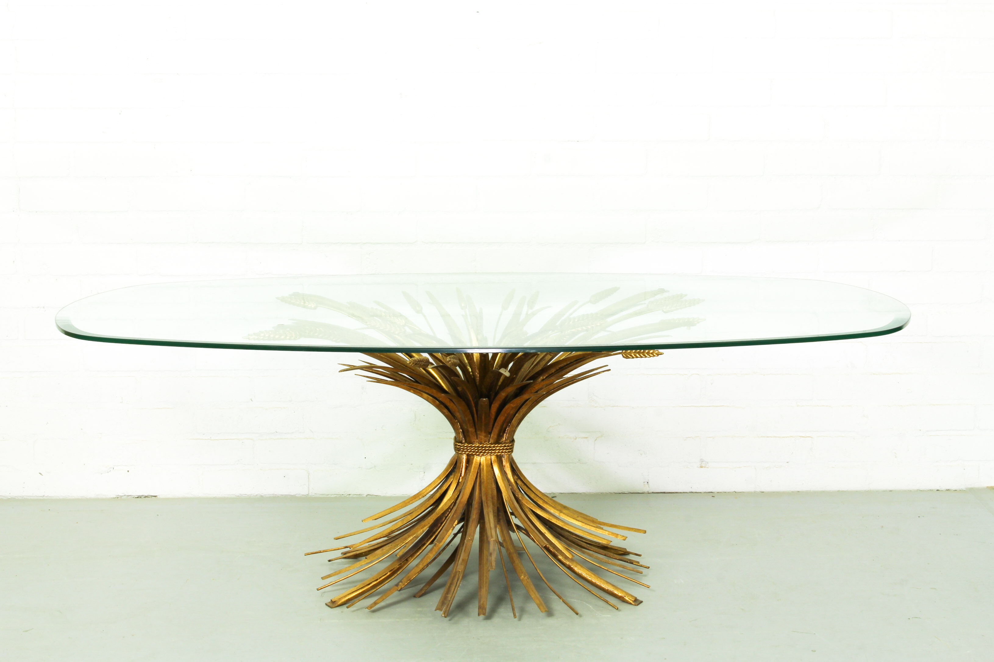 Mid century Coco Chanel gilt oval glass and brass table sheaf of wheat