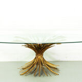 Mid century Coco Chanel gilt oval glass and brass table sheaf of wheat