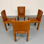4 camel leather chairs, postmodern design by Paolo Piva for B&B Italia Arcadia.
