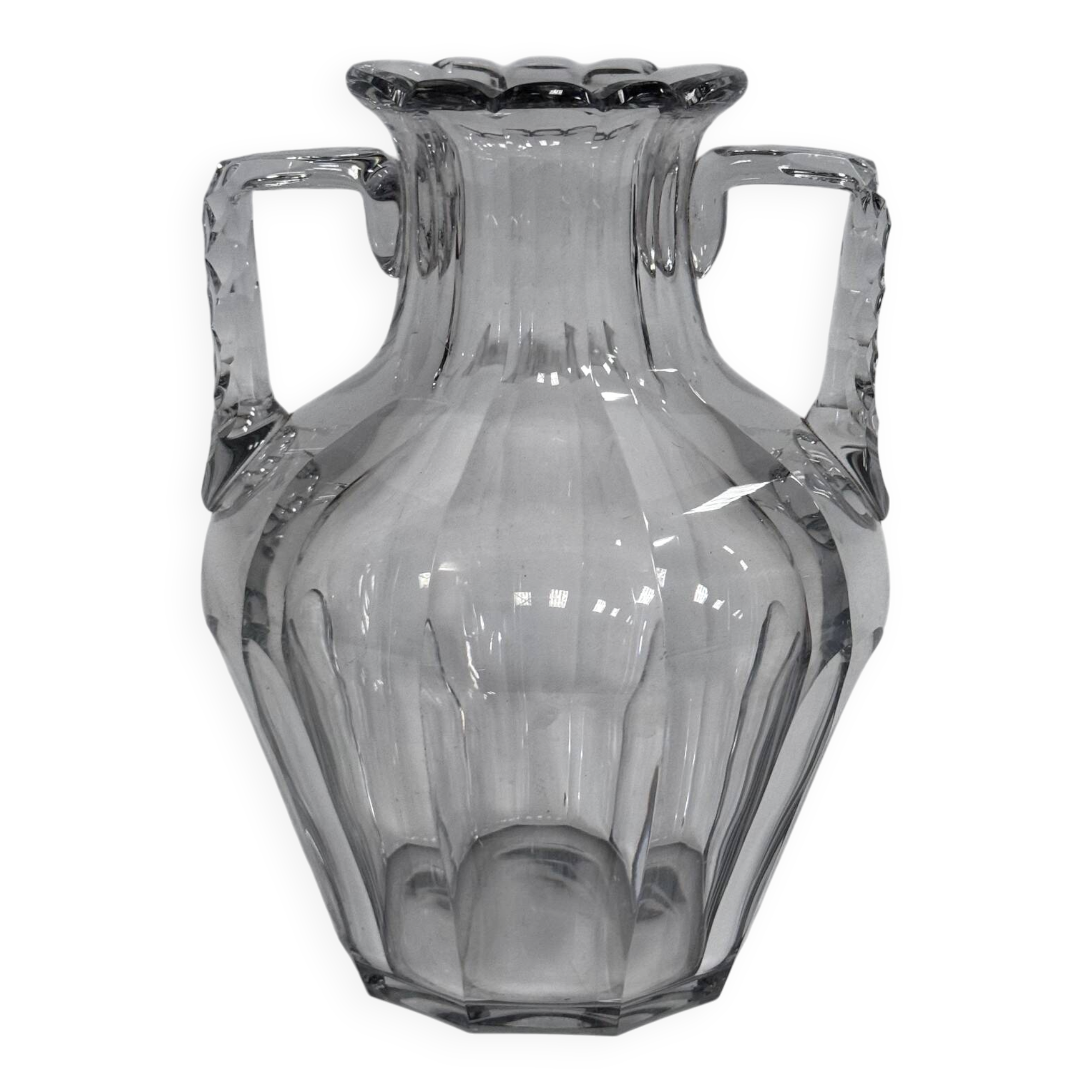 Baccarat crystal vase with handles, 19th century, cut sides