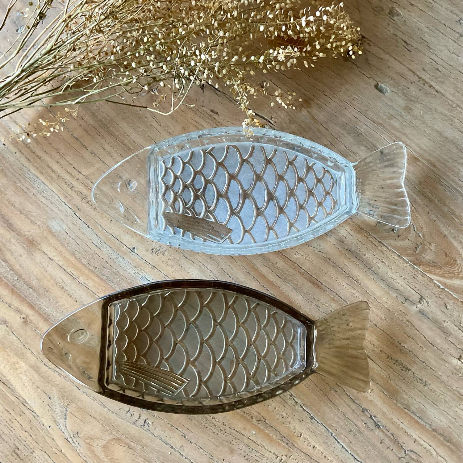 Duo of vintage glass fish bowls