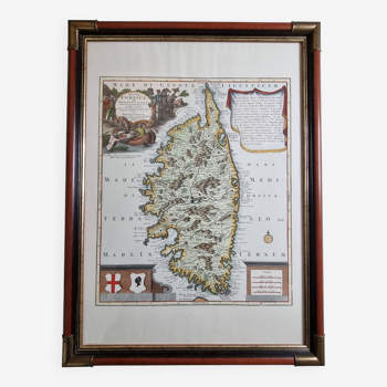 Carte de la Corse en 1749, reproduction vintage d'après Matthäus Seutter, encadrée sous verre, 75 cm