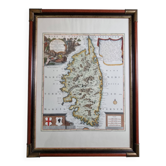 Map of Corsica in 1749, vintage reproduction after Matthäus Seutter, framed under glass, 75 cm