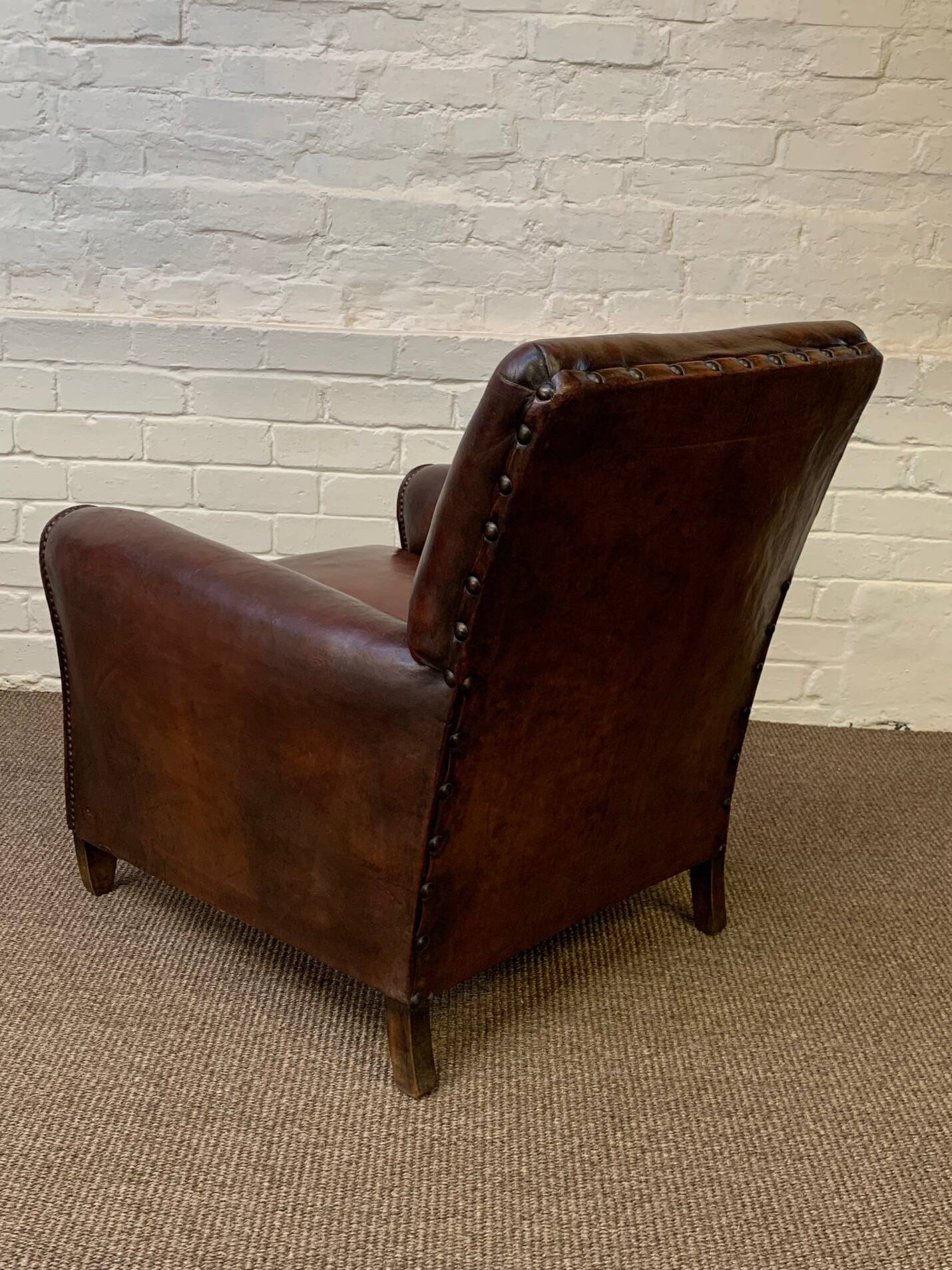 Antique Leather Club Chair, Normandy Model, Circa 1920's