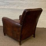 Antique Leather Club Chair, Normandy Model, Circa 1920's