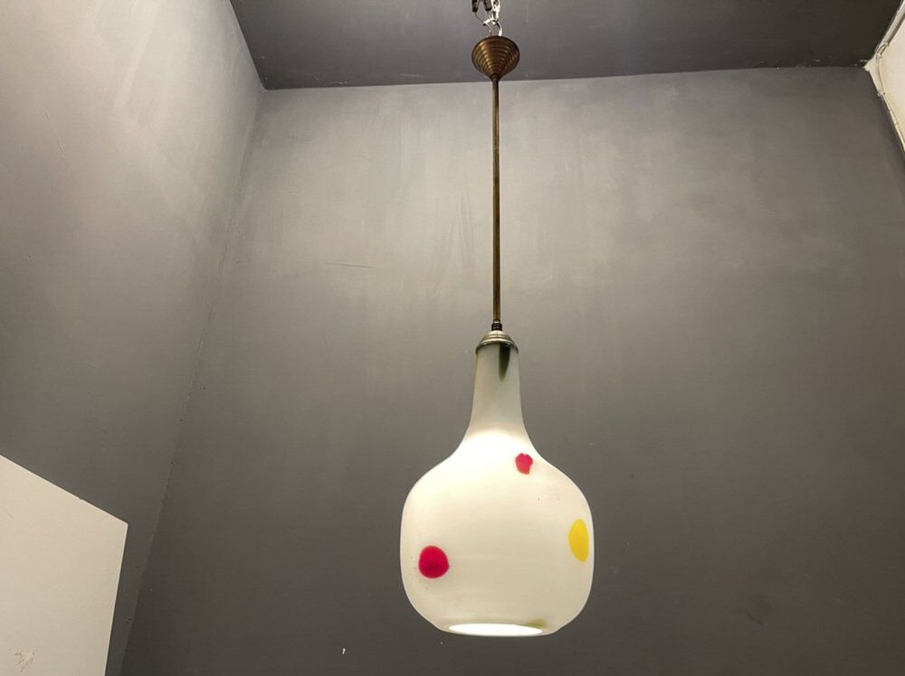 Italian Opaline Glass Pendant Light by De Mayo, 1970s