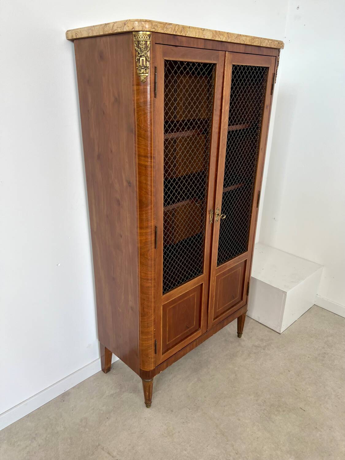 Old display case library with wire mesh from the Napoleon III period, late 19th century
