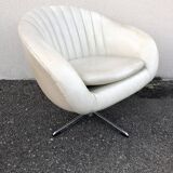 Vintage 70s white leatherette shell armchair