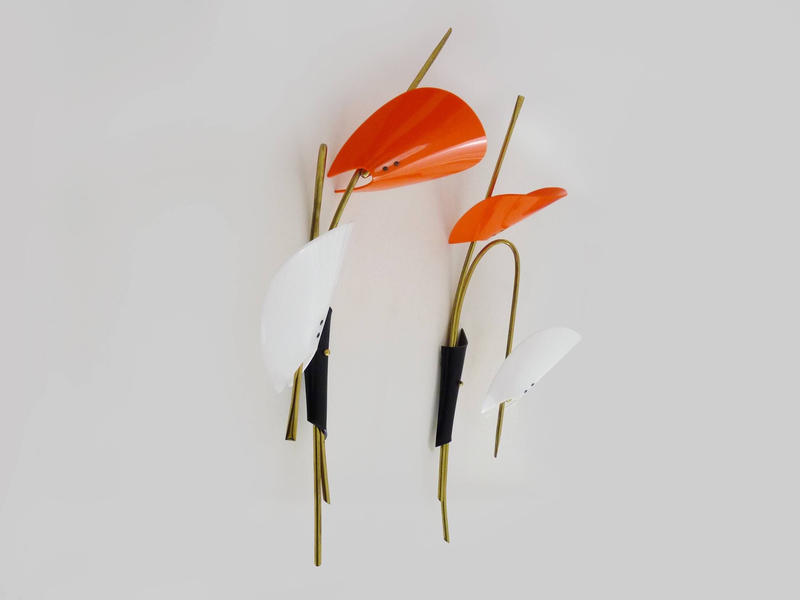 Pair of Mid-Century orange and white Arum wall sconces, Italy, 1950s