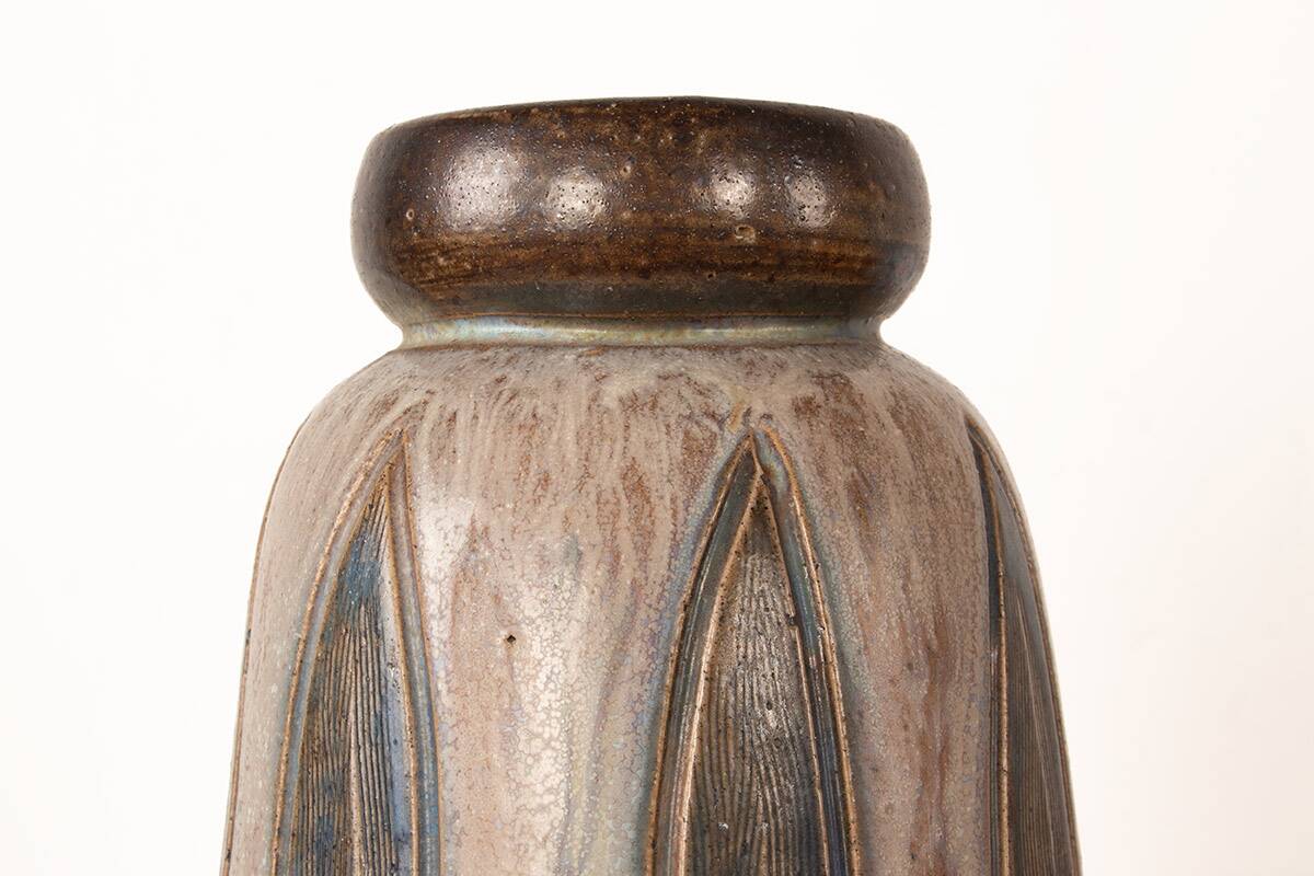 Art Deco period vase in green and gray glazed ceramic by Edouard G