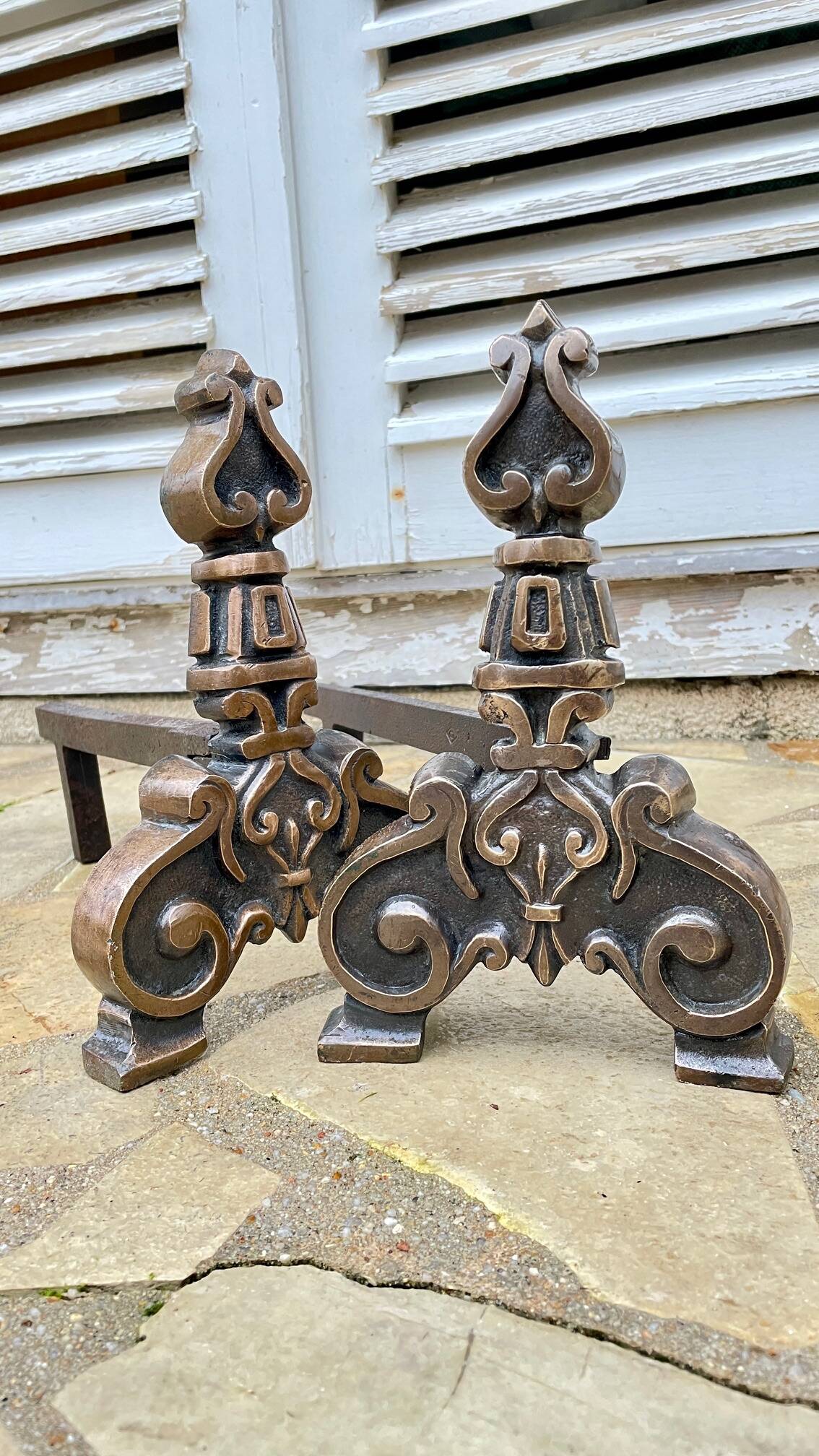 Paire de CHENETS Laiton Massif VINTAGE