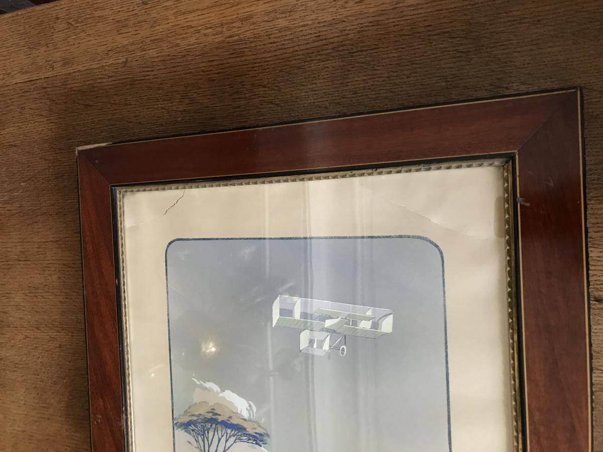 Poster of Marguerite Gamy's Voisin biplane flying over Monte Carlo